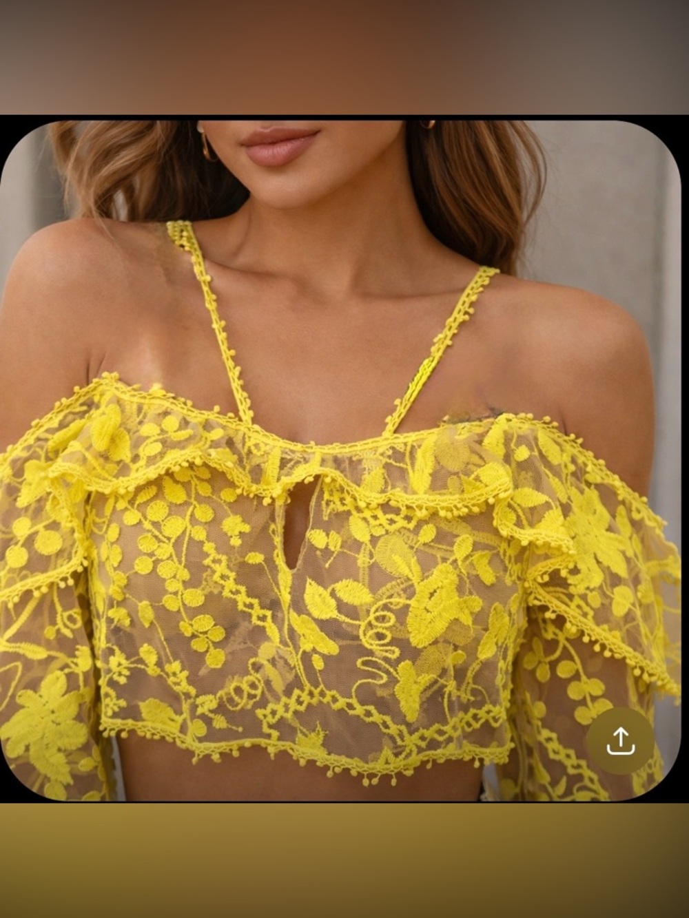 WFashion Nova Yellow Lace Off-Shoulder Crop Top Sz XS